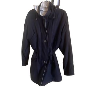 Womens Black Hooded Coat Medium Length Convertible Size Medium